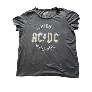 AC DC Women's Cropped Band T-Shirt Gray Short Sleeve Boxy Size XXL